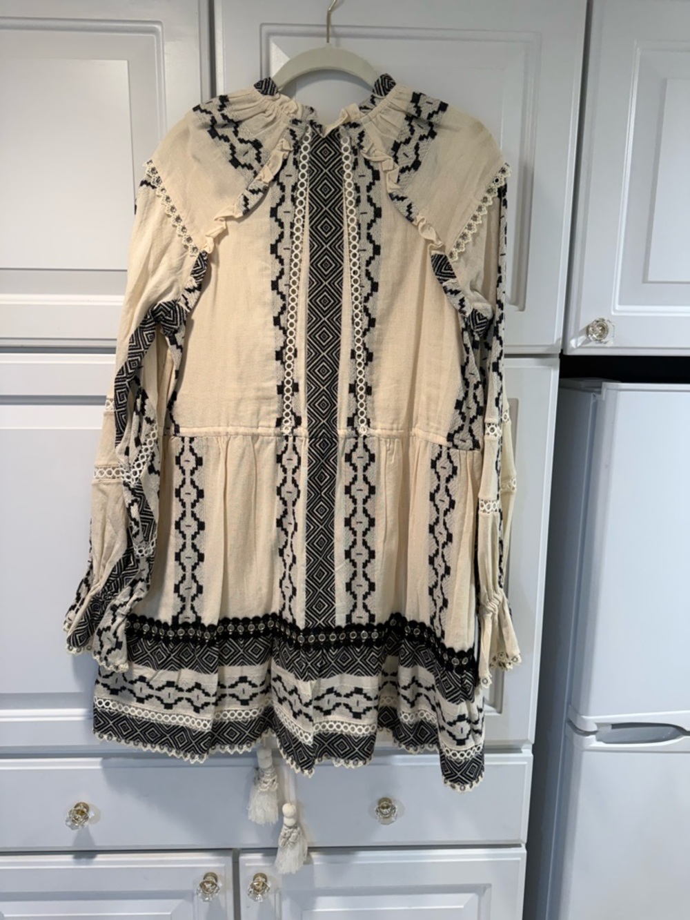 HEMANT & NANDITA Cream and Black Embroidered Cotton Top - Picture 3 of 6